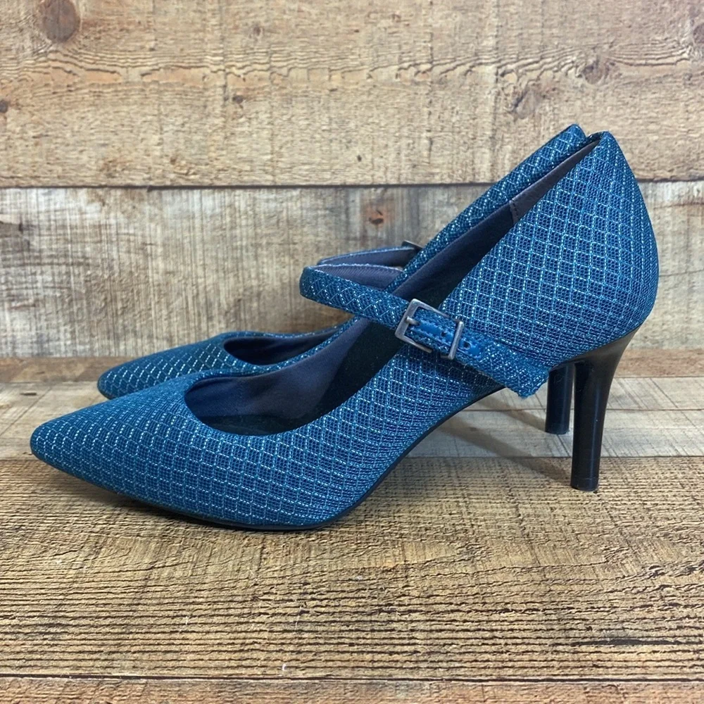 Betabrand Mile Marker Mary Jane Pumps‎ Heels Womens 7.5 Blue Pointed Toe Office